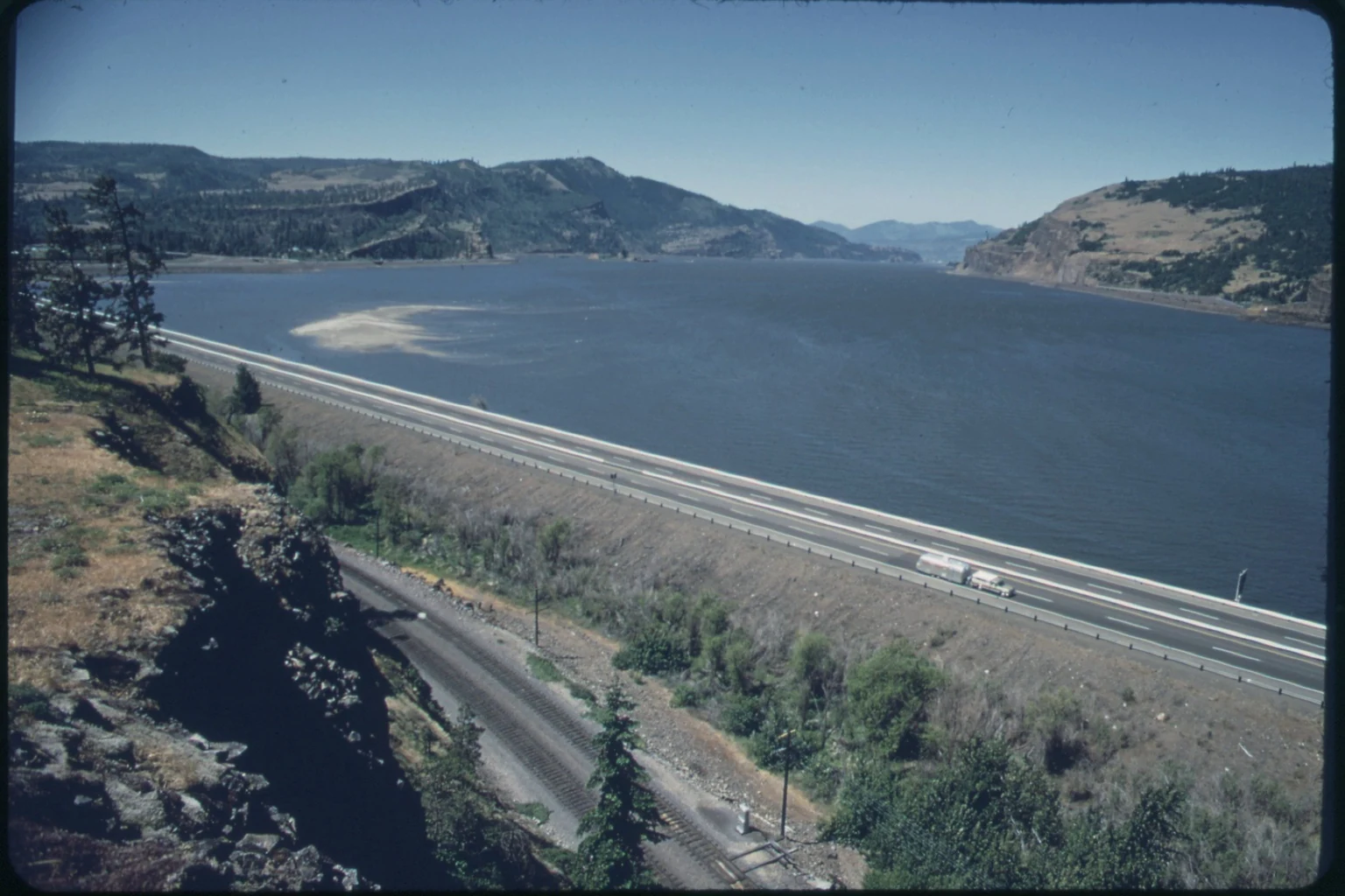 Columbia River Gorge landscape before an illustrative data center water demand scenario